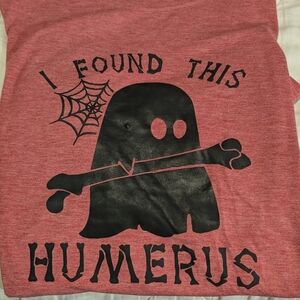 Red/Pinkish Graphic Tee with Ghost Design.  Halloween.